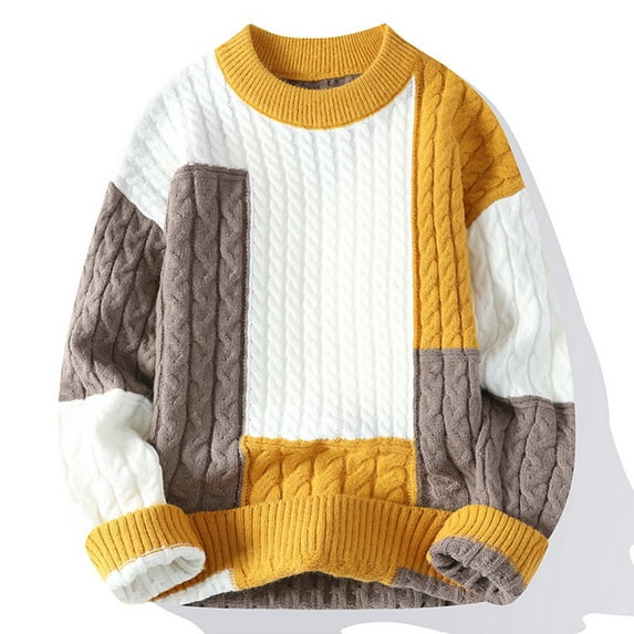 HomeGardon Sweaters for Men Knitwear Round Neck Elastic Pullover Assorted Colors Texture Trend Sweater Coat,M-XXXXL