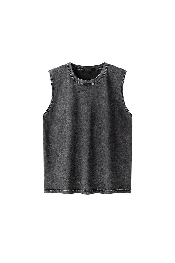 Mens Tank Top,Tank Tops for Men Men's Vintage Solid Color Casual Fitness Sport Permeability Round Neck Tank Top,M-XXXL