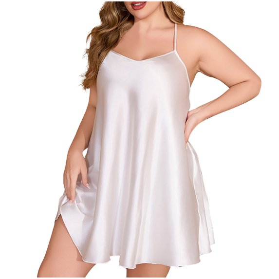 HomeGardon Nightgowns for Women,Summer Dresses Fashion Women Loose Casual Plus Size Solid Color Home Service Ice Silk Suspender Nightdress,XL-XXXXXL