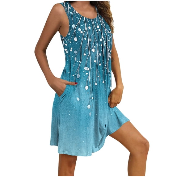 HomeGardon Nightgowns for Women,Summer Dresses Women Print with Pockets Sleep Shirts Sleeveless Sleepwear Pleated Front Nightshirt Round Neck Nightdress,S-XXL