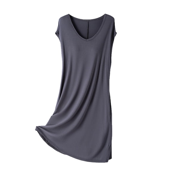 HomeGardon Nightgowns for Women,Summer Dresses Women's V Neck with Chest Cushion Solid Color Drawstring Loose and Comfortable Sleeveless Mid Length Nightgown Skirt