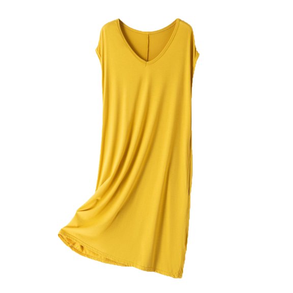 HomeGardon Nightgowns for Women,Summer Dresses Women's V Neck Solid Color Drawstring Loose and Comfortable Sleeveless Mid Length Nightgown Skirt