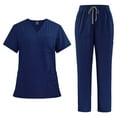 thumbnail image 1 of HomeGardon Scrub Set for Women Workwear Uniform Outfit Sets Women Solid Color Loose Drawstring Pants Pocket Caregiver Short Sleeve V-Neck Blouses Nursing Uniform Set,S-XXL, 1 of 2