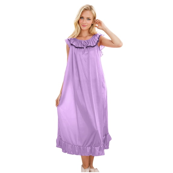 HomeGardon Nightgowns for Women,Summer Dresses Women Lace Homewear Ice Silk Sleeveless Nightdress Nightdress