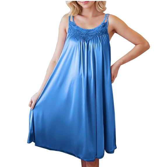 HomeGardon Nightgowns for Women,Summer Dresses Women's Lace Sleeveless Plus Ice Silk Midlength Nightdress