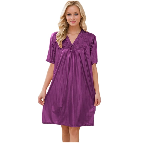 HomeGardon Nightgowns for Women,Summer Dresses Women's Short Sleeved Loose Plus Size Short Sleeved Lace Lace Imitation Silk Nightdress
