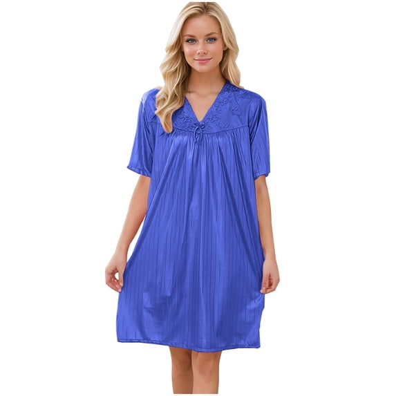 HomeGardon Nightgowns for Women,Summer Dresses Women's Short Sleeved Loose Plus Size Short Sleeved Lace Lace Imitation Silk Nightdress