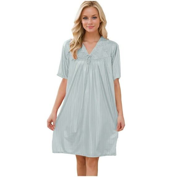HomeGardon Nightgowns for Women,Summer Dresses Women's Short Sleeved Loose Plus Size Short Sleeved Lace Lace Imitation Silk Nightdress