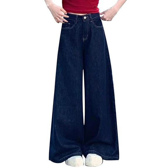 HomeGardon Pant for Women Wide Leg Jean Women's Solid Color Spring-summer Straight Stretch Denim Pants Dance Versatile Trousers,XS-XXL