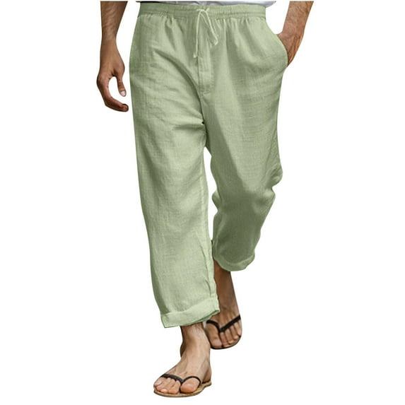 HomeGardon Pants for Men Drawstring Linen Pants Men's Summer Casual Imitation and Linen Elastic Waist Straight Pocket Breathable Pants,S-XXXXXL