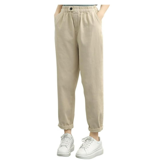 HomeGardon Pants for Women Ladies' Solid Color Casual Belt Pocket Elastic Waist Carrot Pants Long Pants,M-XXXXL