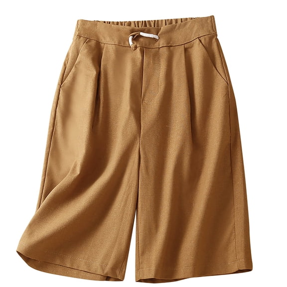 HomeGardon Pants for Women Women's Solid Shorts High-waisted Casual Wide-leg Pants Medium Pants Versatile Straight Cropped Pants,M-XXL