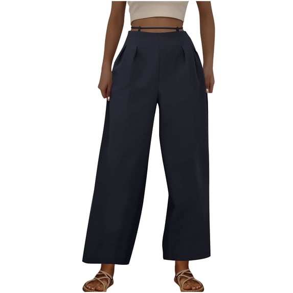 HomeGardon Pants for Women Women's Spring and Solid Color Versatile Straight Tube High Waisted Commuting Suit Pants Wide Leg Pants,S-XXXL