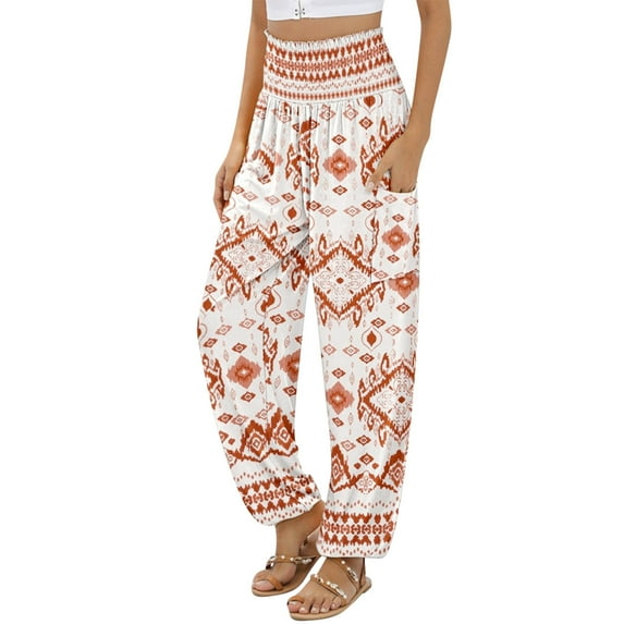 HomeGardon Pants for Women Women's Tighten and Stretch Waist Printed Sports Loose Casual Wide Leg Pants with Pocket,S-XXL