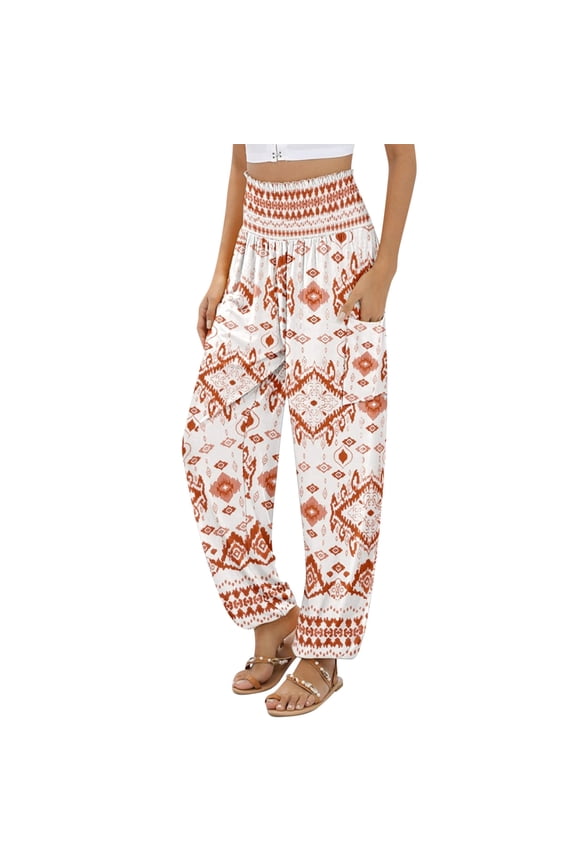 Pants for Women Women's Tighten and Stretch Waist Printed Sports Loose Casual Wide Leg Pants with Pocket,S-XXL