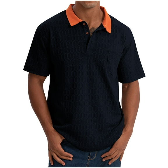 HomeGardon Shirts for Men Mens Shirts Turn Down Collar,Casual Fashion Half Button Lapel Short Sleeve Top,S-XXL