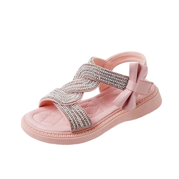 HomeGardon Sandals for Girls Dress Shoes Big Kids Spring and Summer Sweet Bow Princess Sandals for Children Pearl Rhinestone Solid Color Sandals