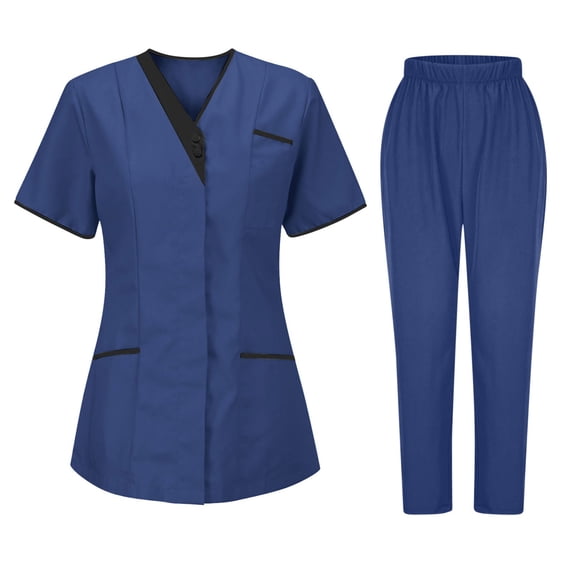HomeGardon Scrub Set for Women Workwear Uniform Outfit Sets Women's Nurses Sets Tunic Uniform Clinic Carer V-Neck Protective Clothing and Pants Set,S-XXXL