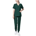 thumbnail image 1 of HomeGardon Scrub Set for Women Workwear Uniform Outfit Sets Women's Short-Sleeved Solid Color Pocket-Neck Nurse Suit,XXXL-XXXXXL, 1 of 3