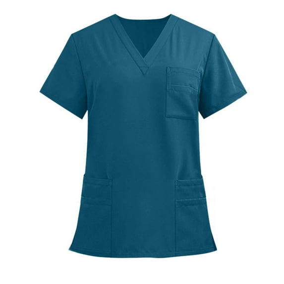 HomeGardon Scrubs Shirt for Women and Men Workwear Uniform Tops Black Scrub Top Unisex Solid Color V-neck Pocket Caregiver Short Sleeved Shirt Elastic Pants Nurse Uniform Top,XS-XXL