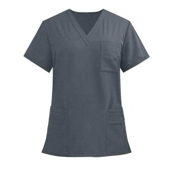HomeGardon Scrubs Shirt for Women and Men Workwear Uniform Tops Black Scrub Top Unisex Solid Color V-neck Pocket Caregiver Short Sleeved Shirt Elastic Pants Nurse Uniform Top,XS-XXL