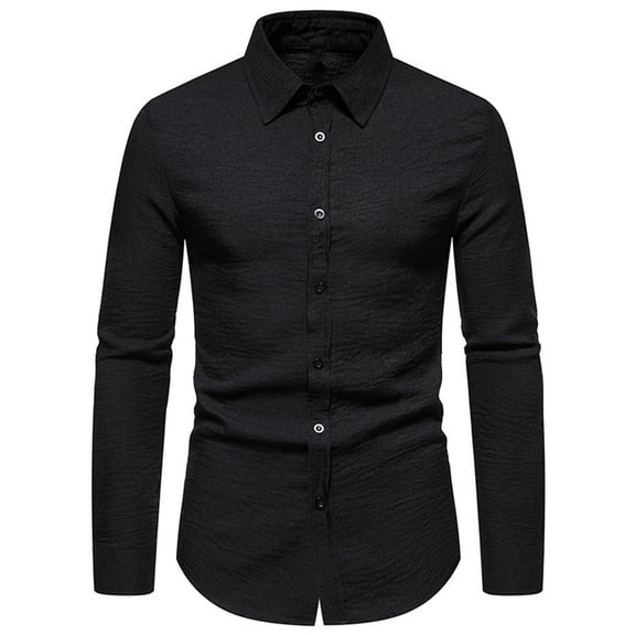 HomeGardon Shirts for Men Men's Banded Collar Long Sleeve Solid Color Casual Button Down Shirts with Pocket Men's Oxford Shirts Regular Fit Dress Shirts Solid Color,S-2XL