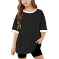 thumbnail image 1 of HomeGardon Shirts for Big Kids Boys & Girls Two-Tone Loose Fit Short Sleeve Crew Neck T-Shirt Casual Fashion Summer Top,Black, 1 of 8