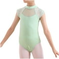 thumbnail image 1 of HomeGardon Shirts for Girls Children's Solid Color Short Sleeved Round Neck Dance Suit Mesh Practice Suit Girls' Jumpsuit,Mint Green, 1 of 3