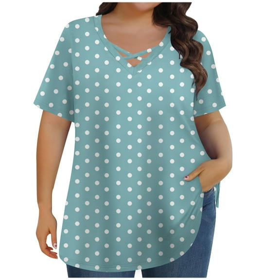 HomeGardon Short Sleeve Shirts for Women Womens Short Sleeve Tops Plus Size,Women's Fashion Summer Printed Plus Size Short Sleeve V-Neck Blouses,XL-XXXXXL