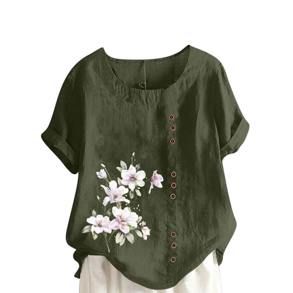 HomeGardon Short Sleeve Shirts for Women Womens Short Sleeve Tops Plus Size,Women's Summer Casual Round Neck Short Sleeve Flower Printing Loose Shirt Tops,S-XXXXXL