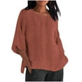 thumbnail image 1 of HomeGardon Short Sleeve Shirts for Women Summer Plus Size Striped Round Neck Loose Cotton and Linen Top T-shirt,S-XXXXXL, 1 of 5