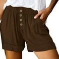 thumbnail image 1 of HomeGardon Shorts for Women Summer Shorts Casual Comfy Drawstring Elastic Waist Shorts with Pockets Beach Lightweight Shorts Front Three Buttons Navy,S-XXXL, 1 of 7