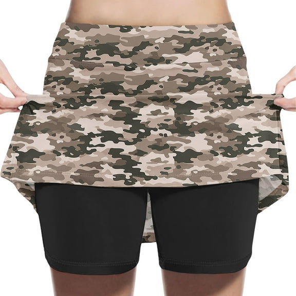 HomeGardon Back to School Skirts for Girls Girl Skort Fashion Camouflage Loose High Waist A-line Fake Two Piece Sports Pants Skirt Half Body Skirt