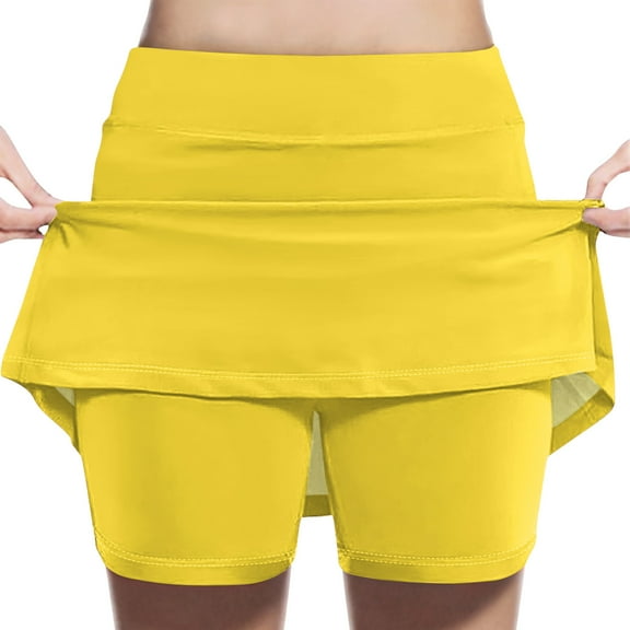 HomeGardon Back to School Skirts for Girls Girl Skort Fashion Solid Color Loose High Waist A-line Fake Two Piece Sports Pants Skirt Half Body Skirt