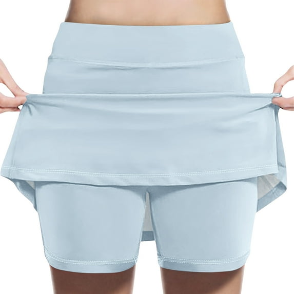 HomeGardon Back to School Skirts for Girls Girl Skort Fashion Solid Color Loose High Waist A-line Fake Two Piece Sports Pants Skirt Half Body Skirt