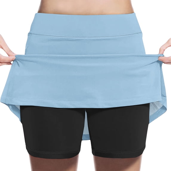 HomeGardon Skirts for Girls Skort Fashion Solid Color Patchwork Loose High Waist A-line Fake Two Piece Sports Pants Skirt Half Body Skirt