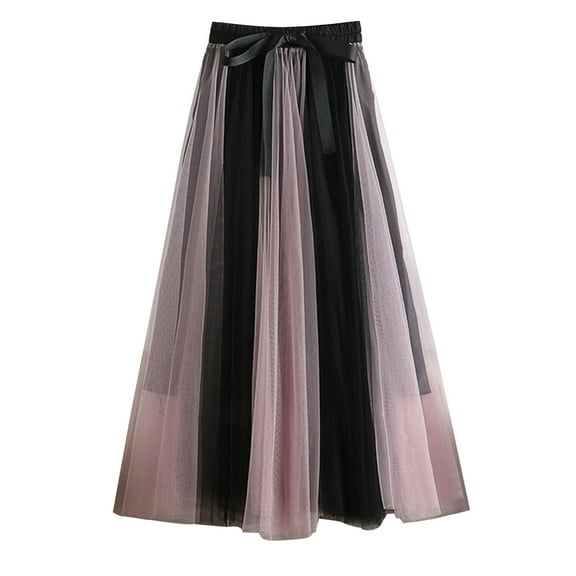 HomeGardon Skirts for Women Midi Skirts Woman Temperament Toning High Waist Slim-Line Net Yarn Puffy Skirt