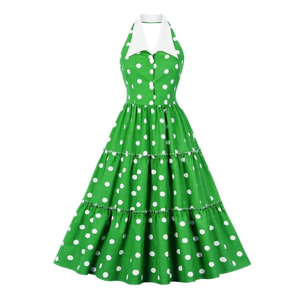 HomeGardon Sleeveless Dress for Women Clearance Women 50s 60s Vintage Sleeveless Polka Dot Cocktail Swing Dress Retro Audrey Hepburn Patchwork Midi Evening Dress