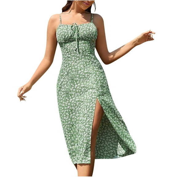 HomeGardon Sleeveless Dress for Women Fashion Women Summer Casual Print Square-Neck Camis Sleeveless Long Dress