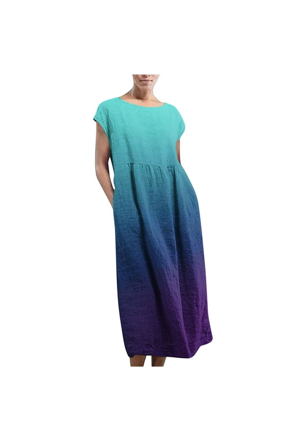 Sleeveless Dress for Women Women Summer Cotton Linen Dress Sleeveless Crew Neck Loose Baggy Kaftan Long Dress with Pockets