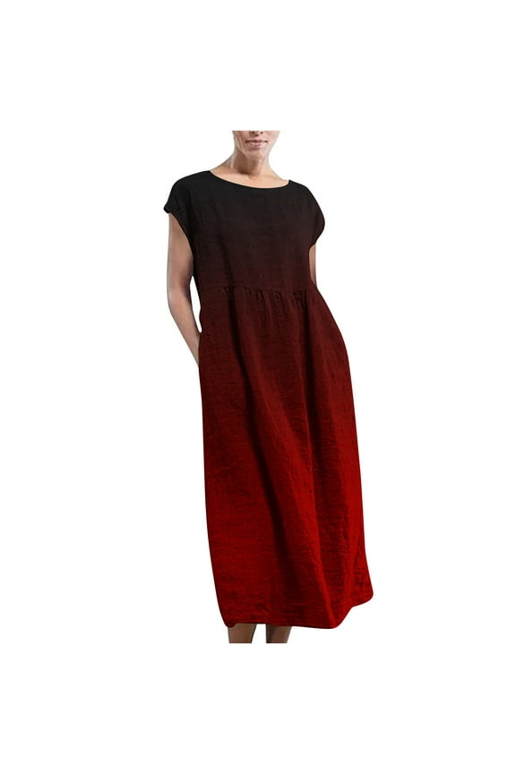 Sleeveless Dress for Women Women Summer Cotton Linen Dress Sleeveless Crew Neck Loose Baggy Kaftan Long Dress with Pockets