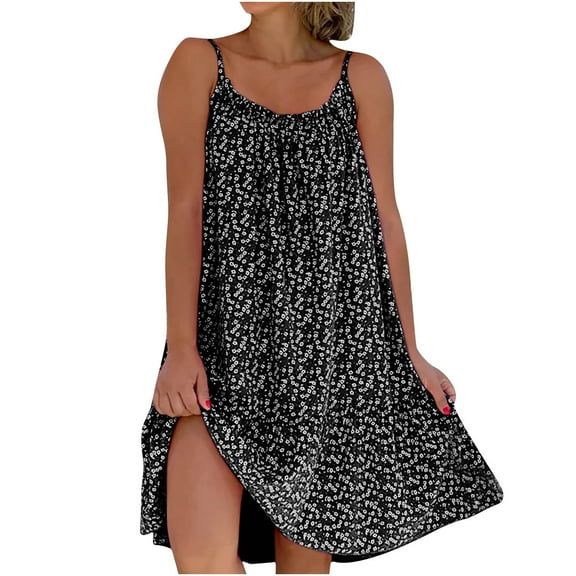 HomeGardon Sleeveless Dress for Women Women's Casual Sleeveless Sling Relaxed Casual Short Dress