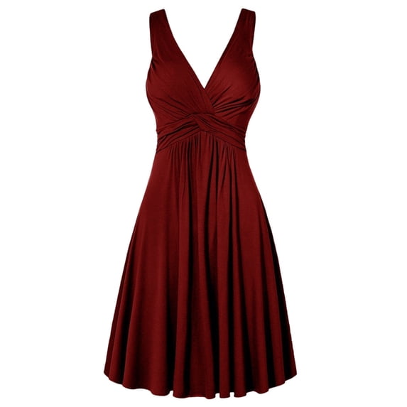 HomeGardon Sleeveless Dress for Women Women's Fashion V-neck Retro Sling Pleated Slim Flare Skirt Dresse