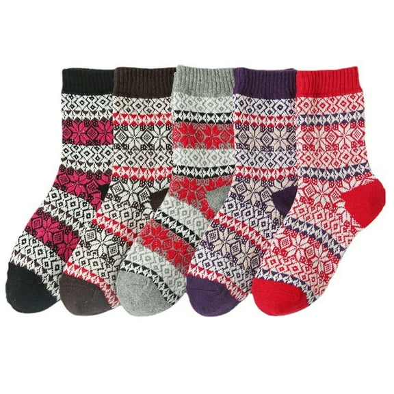 HomeGardon Socks for Women 5Pairs Women Warm Winter Retro Print Thick Knit Cozy Middle Tube