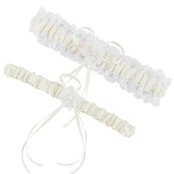 HomeGardon Socks for Women White Garters for Bride 2 Pieces, Wedding Garter for Bride Elasticity Lace Garter, Wedding Garter Set for Bride