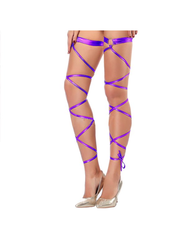 Socks for Women Fashion Solid Color Bright Imitation Slip Garters Leg Ring Long Strap