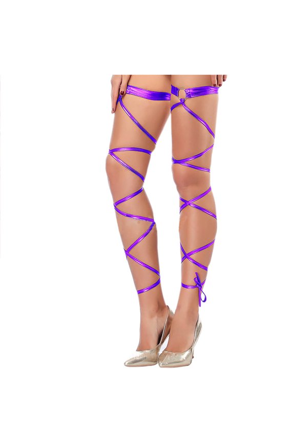 Socks for Women Fashion Solid Color Bright Imitation Slip Garters Leg Ring Long Strap