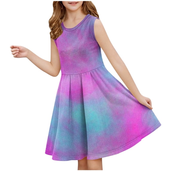 HomeGardon Girls Dress,Toddler Dress for Girls Girls Sleeveless Stretchy Dress A Line Twirly Skater School Recital Dress Short Sleeve Round Neck Dress,120-170