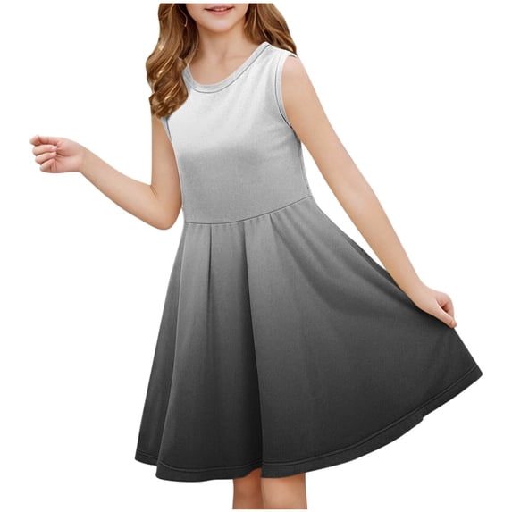 HomeGardon Girls Dress,Toddler Dress for Girls Girls Sleeveless Stretchy Dress A Line Twirly Skater School Recital Dress Short Sleeve Round Neck Dress,120-170