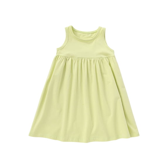 HomeGardon Girls Dress,Toddler Dress for Girls Toddler Kids Girls Cute Solid Color Sleeveless Stretchy Wrinkle Camisole Dress A Line Dress,90-140